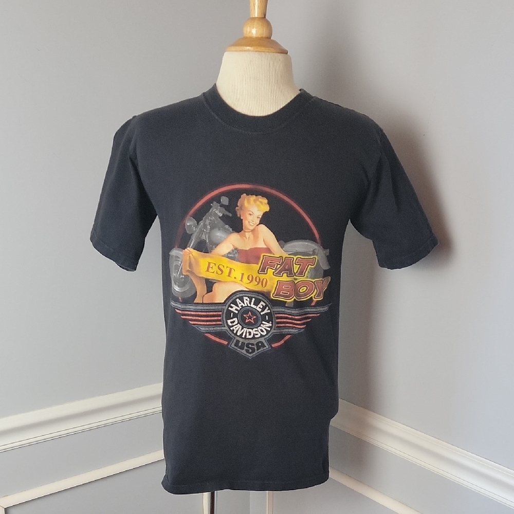 HARLEY-DAVIDSON‎ Black Fat Boy Baltimore MD Graphic Short Sleeve Biker T-Shirt S